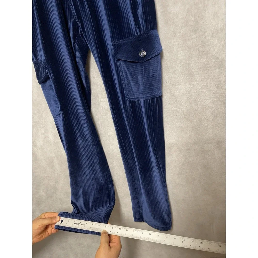 Men Velvet Pants 34x34 Blue Cargo Wide Wale Corduroy Stretch Luxury Stacy Adams